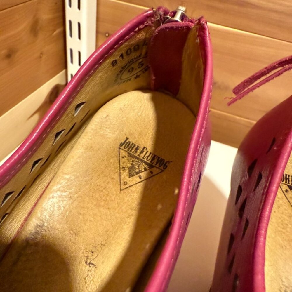 John Fluevog Prepare Hi Rappel Fuchsia Cutout Leather Platform Heels Size 9.5 - Picture 5 of 7